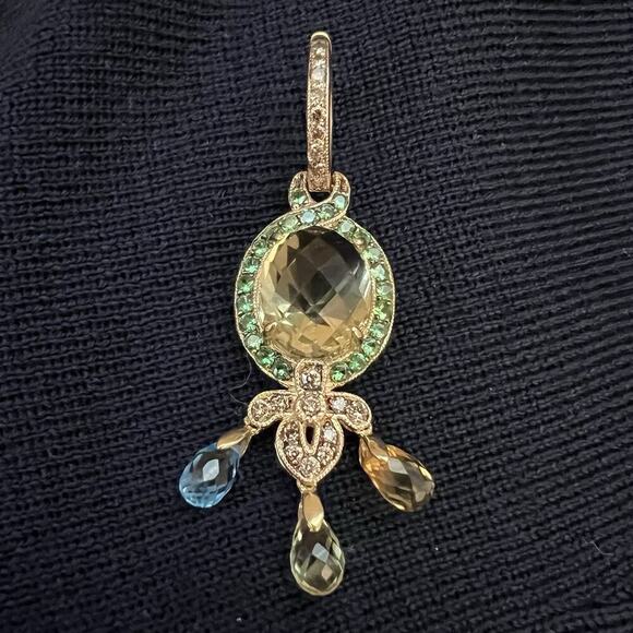 LeVian 14k Gold Citrine Chocolate Diamonds Quartz Blue Topaz Tanzanite Pendant - Picture 1 of 12